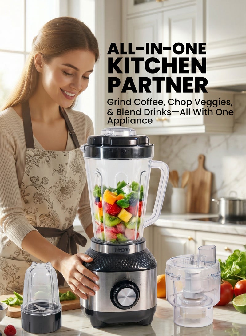 تيم TEAM Blender, 600W High-Performance Copper Motor, 1.8L Jar, 2-Speed with Pulse, Stainless Steel Blades, Dry & Wet Grinding Attachments - Image 2
